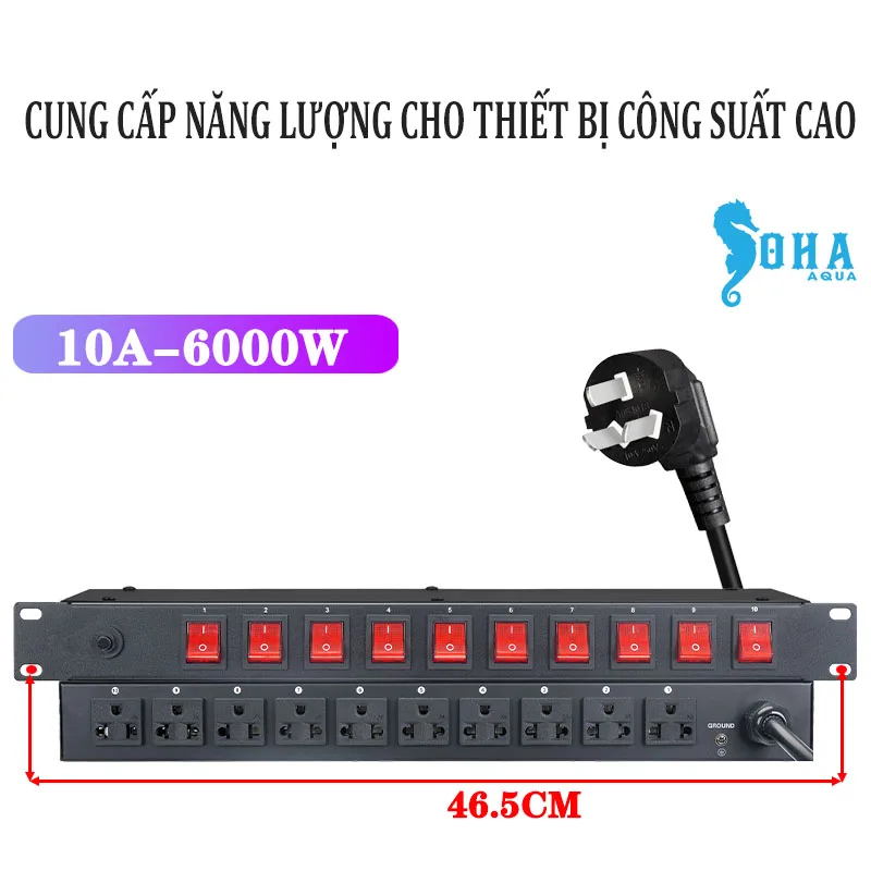 Ổ cắm 10 công tắc dấu dây công suất lớn thẩm mỹ cho bể cá - hình 2
